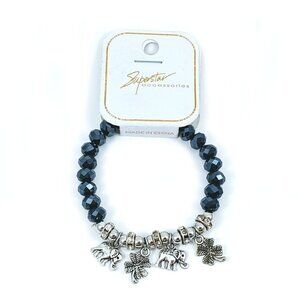 NWOT Elephant & Clover Charms Stretch Beaded Bracelet